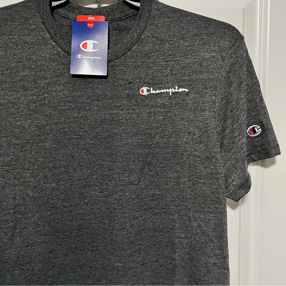 Champion Embroidered Script Logo Powerblend Tee, Ebony Heather - Picture 2 of 4